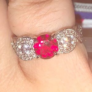 Ruby and white topaz on a rhodium plated band